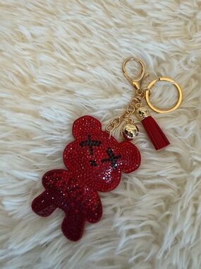 Red Bear Rhinestone Bag Charm / Keychain with Tassel NWOT